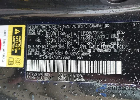 2012 Lexus Rx 350 z USA, uszkodzony, nr VIN 2T2BK1BA7CC129860